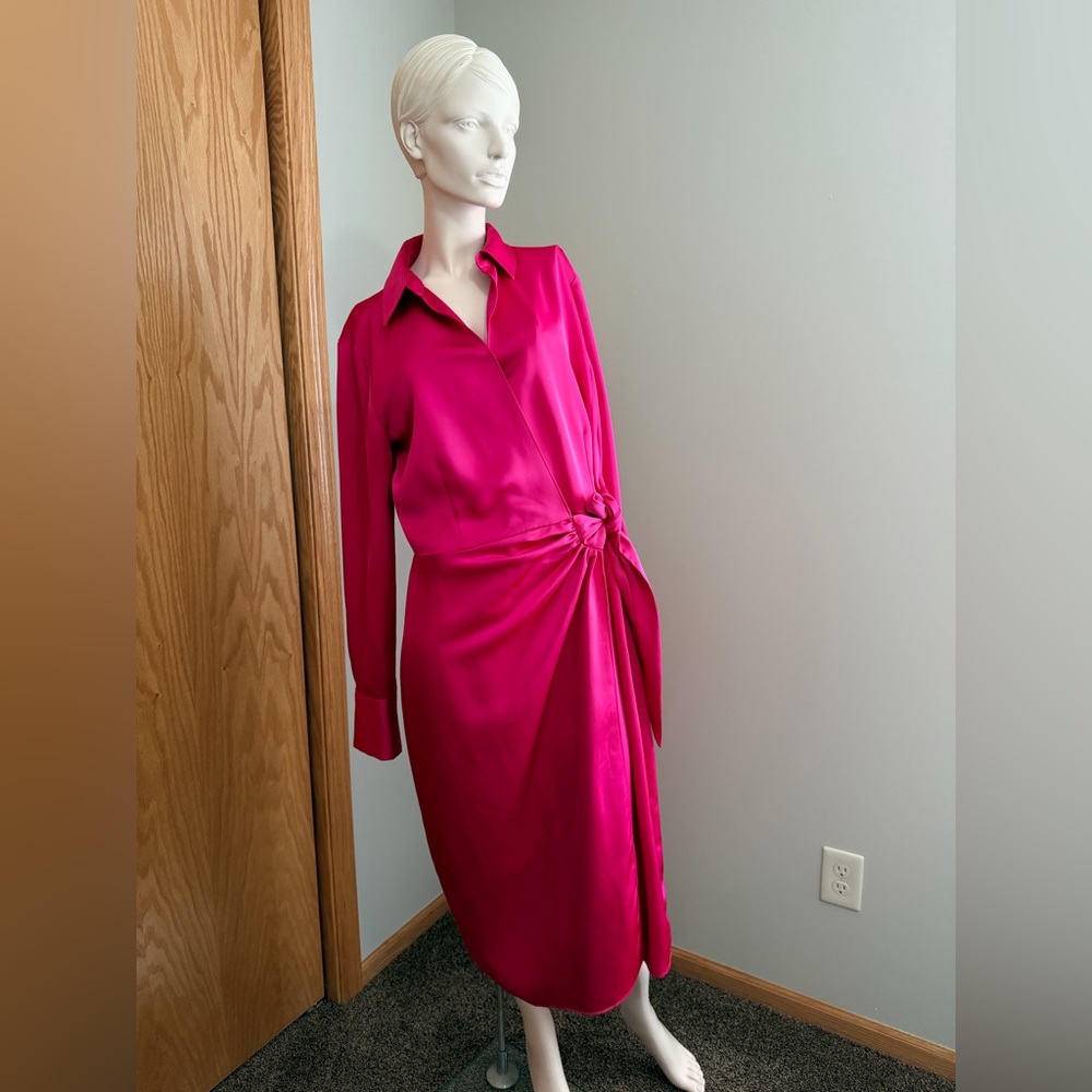 Worthington Fuchsia Long Sleeve Wrap Dress